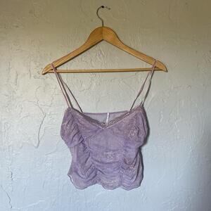 Purple lace dainty fairy core fairy cami ruffles floral details and ruching sz M